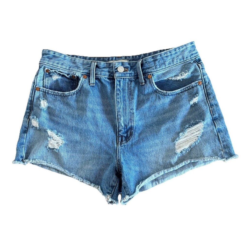 Madewell Women's Blue Distressed Cut-Off‎ Relaxed Denim Shorts Size 29 Beachy